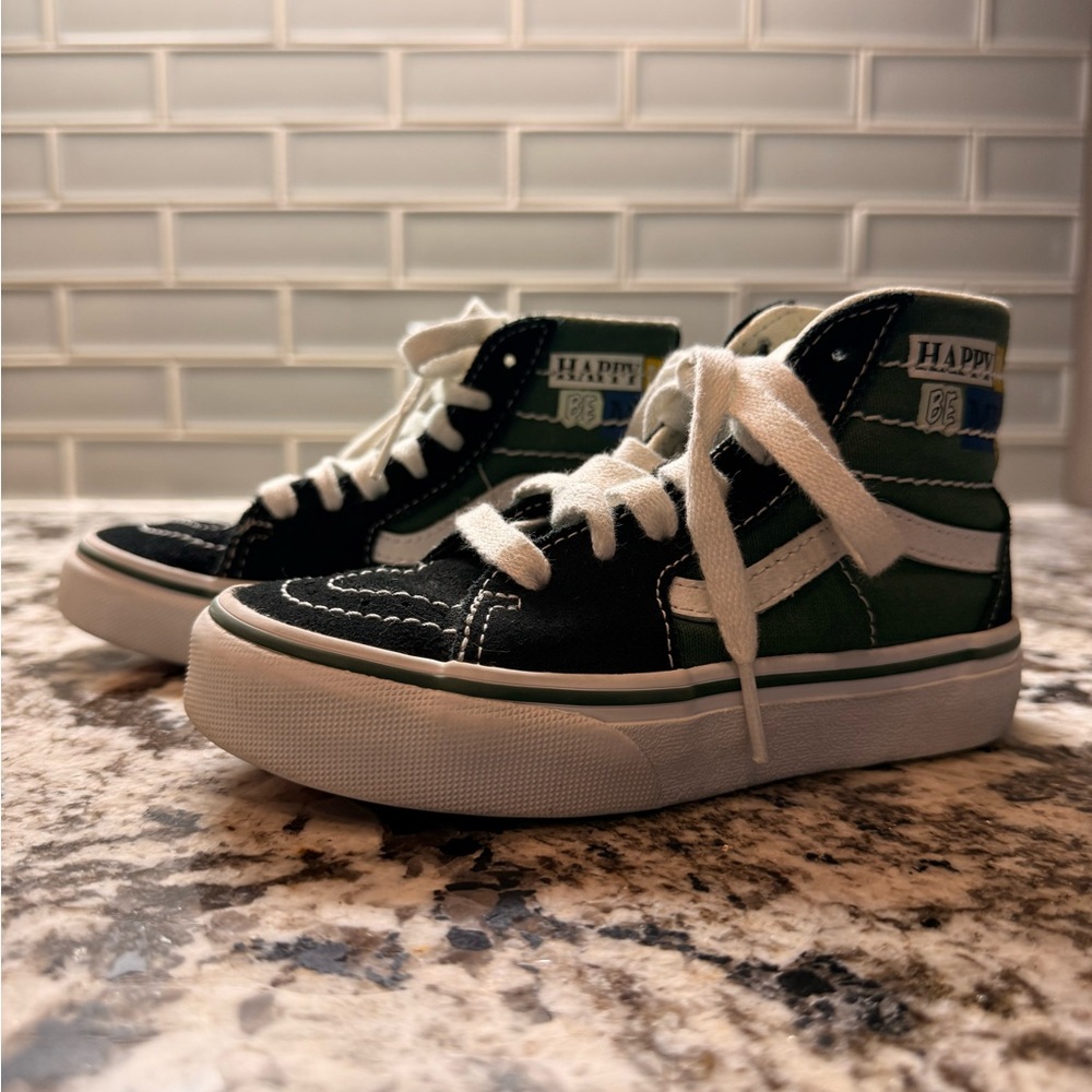 Kids High-Top Canvas Sneakers in Black & Green -